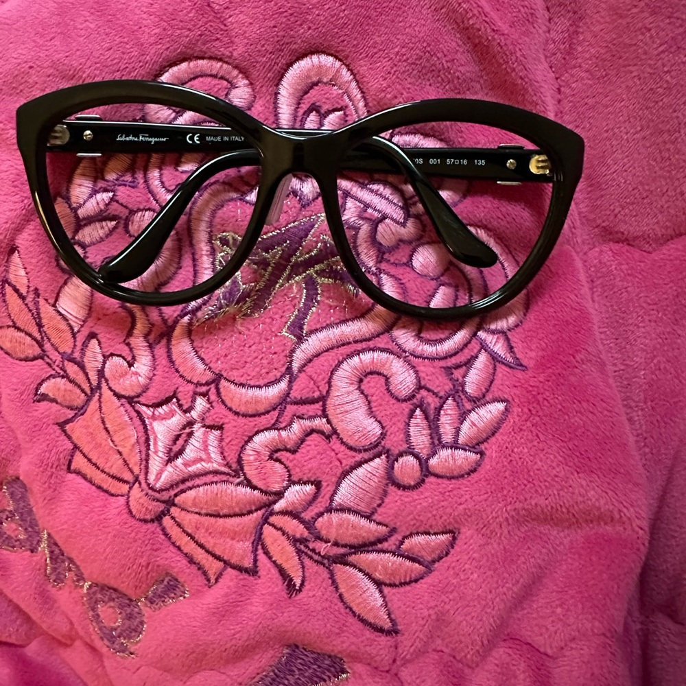 NWOT Auth Ferragamo Acetate Black Women's Glasses 57/16/135